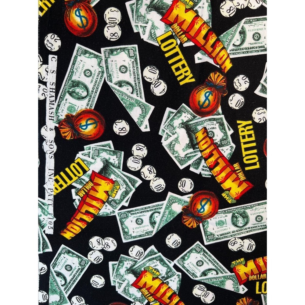 Fabric VTG CS Shamash and Sons Lottery Tossed Money Coins on Black 32" L x 44" W
